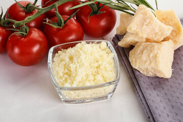 Shredded Italian hard parmesan cheese