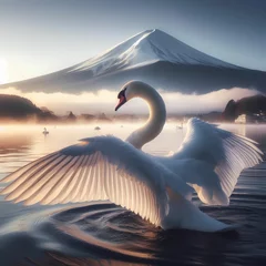 Foto op Plexiglas swan on sunset © Chamchuree