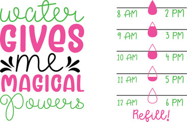 Water Gives Me Magical Power, Water Bottle Hand Drawn  Quote 