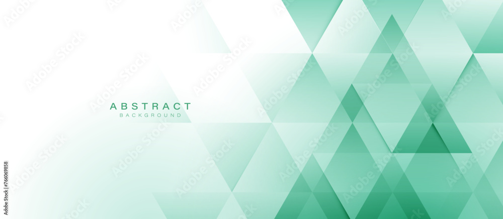 Poster Abstract background with green and white triangle pattern. Modern minimal trendy horizontal. Futuristic technology background. Vector illustration