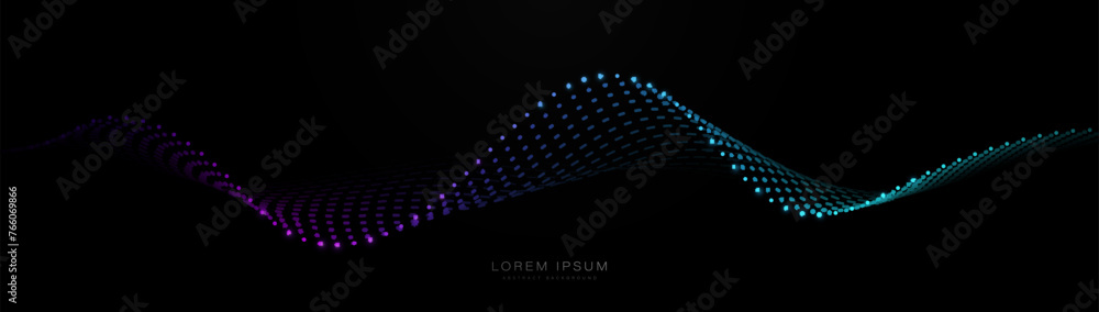 Leinwandbilder Abstract background with blue and purple glowing wavy particle lines. Modern minimal trendy shiny magenta lines pattern. Vector illustration
