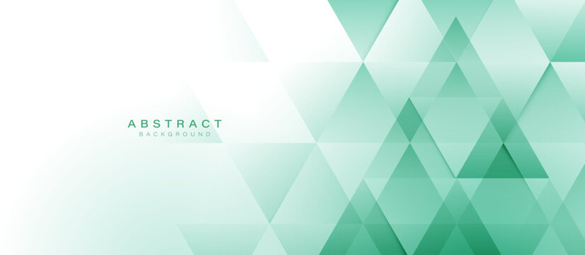 Abstract background with green and white triangle pattern. Modern minimal trendy horizontal. Futuristic technology background. Vector illustration