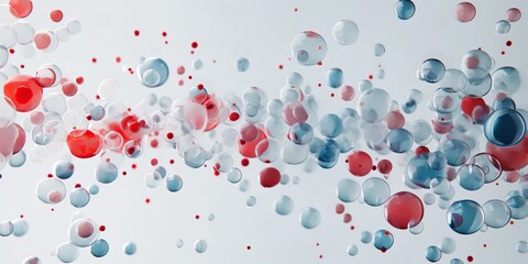 Dynamic explosion of red, white, and blue spheres, representing celebration and energy. - obrazy, fototapety, plakaty
