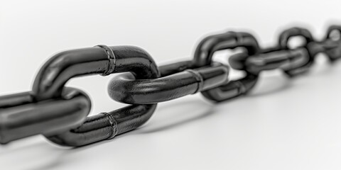 Close-up of a strong metal chain link on a white background.