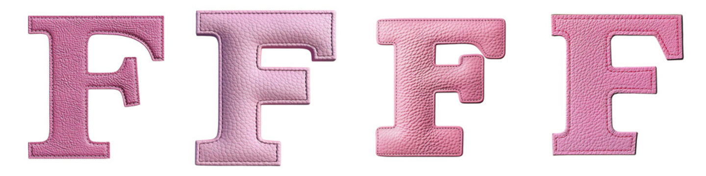 Pink Leather Texture lettering, alphabet, logotype, letter F isolated on a transparent background