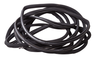 Rolled up black rubber sealant for elements of the car body, doors or trunk, for noise insulation, thermal and sound, preventing heat loss in the car interior. Sealing gasket for repair in a workshop.