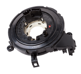 Steering angle sensor disassembled on a white isolated background, spare part for car repair or for sale at junk yard.