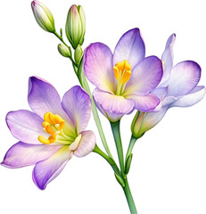 Watercolor painting of a freesia flower.