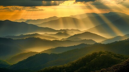 Obraz premium the tranquility of nature with a breathtaking landscape shot of a mountain range bathed in golden sunlight