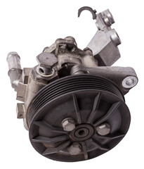 Vane pump or hydraulic power steering pump on a white background engine parts. Spare parts auto...