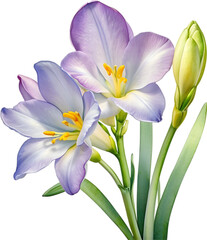 Watercolor painting of a freesia flower.