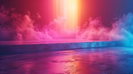 Magenta and Cyan Foggy Dramatically Lit Stone Stage Background