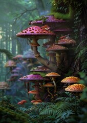 mushrooms growing side tree entertainment fairyland vibrant