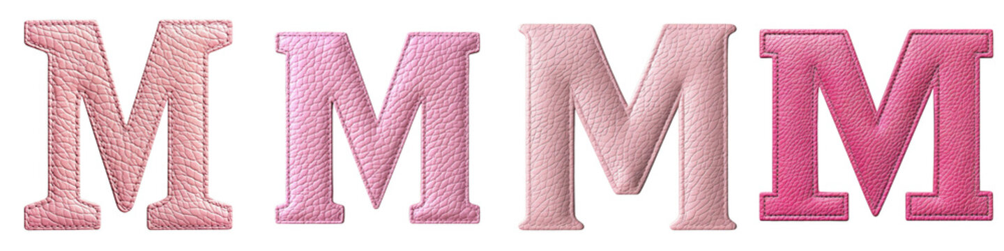 Pink Leather Texture lettering, alphabet, logotype, letter M isolated on a transparent background