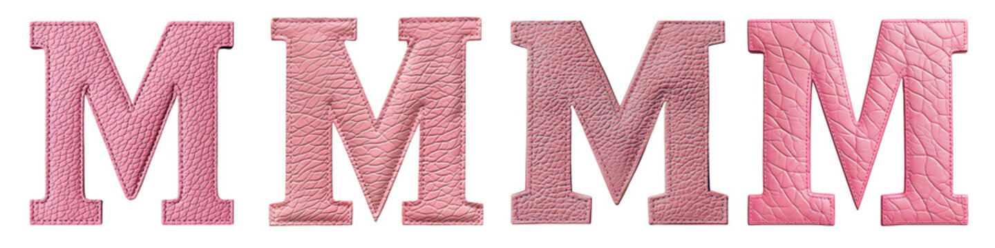 Pink Leather Texture lettering, alphabet, logotype, letter M isolated on a transparent background
