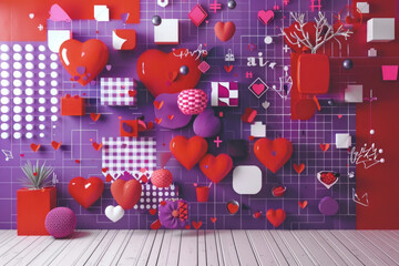 Creative concept of Happy Valentines Day web banner or header. Modern abstract art design. Generative AI