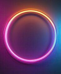 3d render of colorful neon light circular ring on dark background