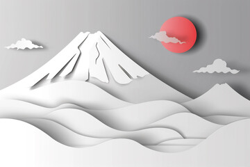 White Japnese mount Fuji paper cut vetor