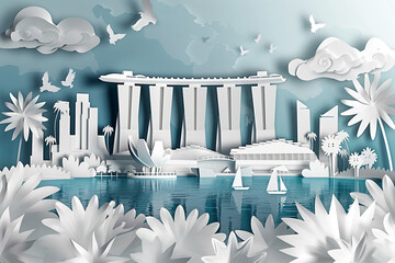 Singapore landscape city paper cut vector