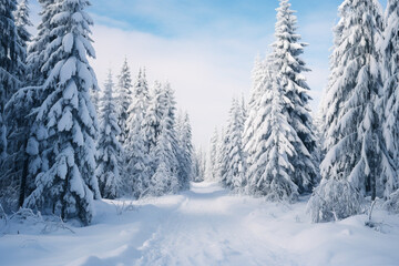 Snow covering on pine trees in winter season