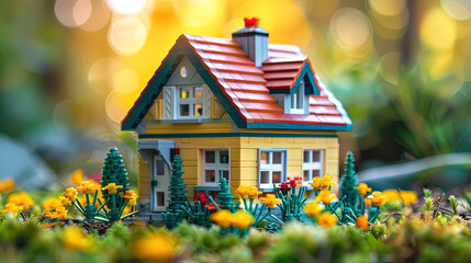 Naklejka premium 3D Illustration of House Miniature Made of Lego