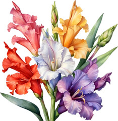 Watercolor painting of a Gladiolus flower.