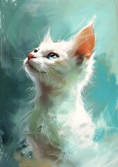 white kitty cat kitten looking something sky face light cyan expressive portrait elf meow cute dog