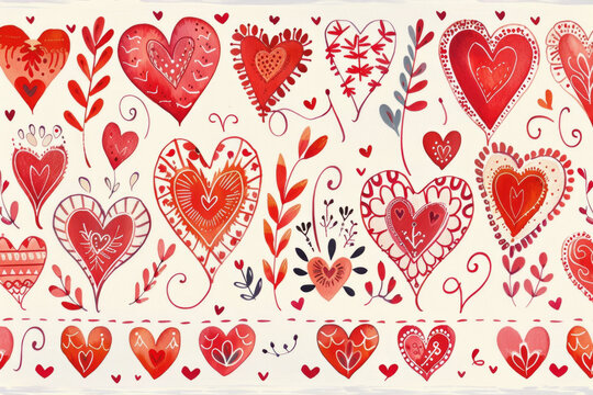 Hearts seamless pattern.Happy Valentine's Day card. border design. Generative AI
