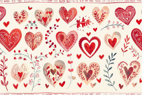 Hearts seamless pattern.Happy Valentine's Day card. border design. Generative AI