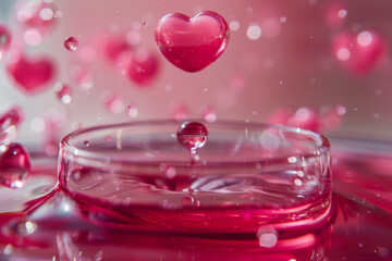 Levitating Liquid Valentine Hearts. Generative AI