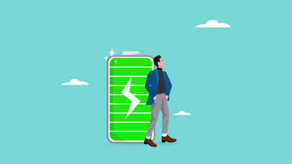 businessman with full battery concept illustration, Productive and Efficiency businessman Employee, full of energy or enthusiasm for work © Vanz Studio