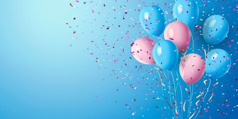 balloons confetti flying air blue background transparent pink maternal trans rights surprise party front showing victory egg new - obrazy, fototapety, plakaty