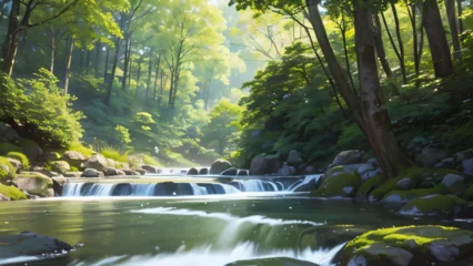 Deurstickers waterfall in the forest © 大地 要