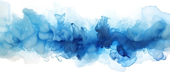 Electric blue paint swirling in water against a white background resembles cumulus clouds in a mesmerizing art pattern, evoking a meteorological phenomenon - obrazy, fototapety, plakaty