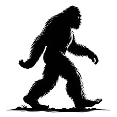 Bigfoot Walking, Silhouette on a White Background