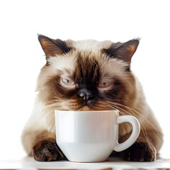 Grumpy Feline Companion Drinking Coffee on Monday Morning