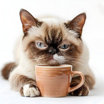 Grumpy Feline Companion Drinking Coffee on Monday Morning