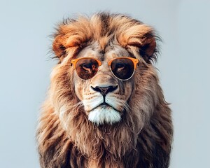Confident and Stylish Lion Wearing Sunglasses in Jungle Theme on White Background
