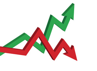 Dynamic 3d Green Up and Red Down Arrow Vector Graphics for Finance, Business Graphs, and Success	
