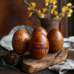 boiled brown latvian easter eggs  - obrazy, fototapety, plakaty