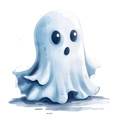 Cute and Frightened Ghostly Character Peeking from Behind on White Background