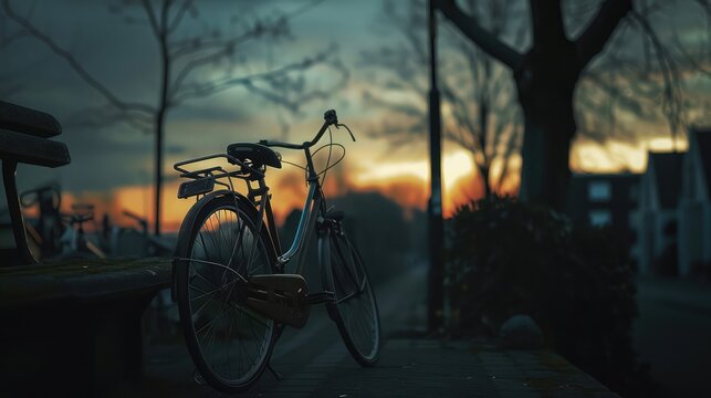 A bicycle parked in the fading light, World Bicycle Day
