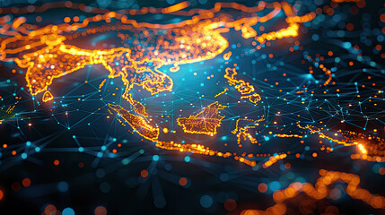 Digital map of South East Asia, concept of global network and connectivity, data transfer and cyber technology, business exchange, information and telecommunication