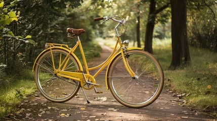 Foto op Aluminium a y ellow vintage, classic bicycle in a lovely park with text addition room, World Bicycle Day  © Maria