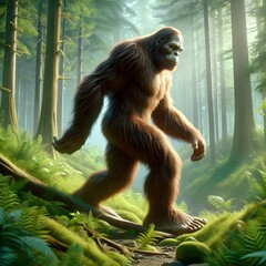 Bigfoot Walking in the Forest