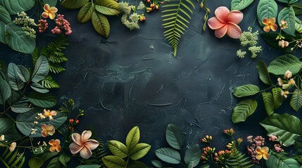 Floral and botanical background, Abstract pattern with spring flowers on a dark background