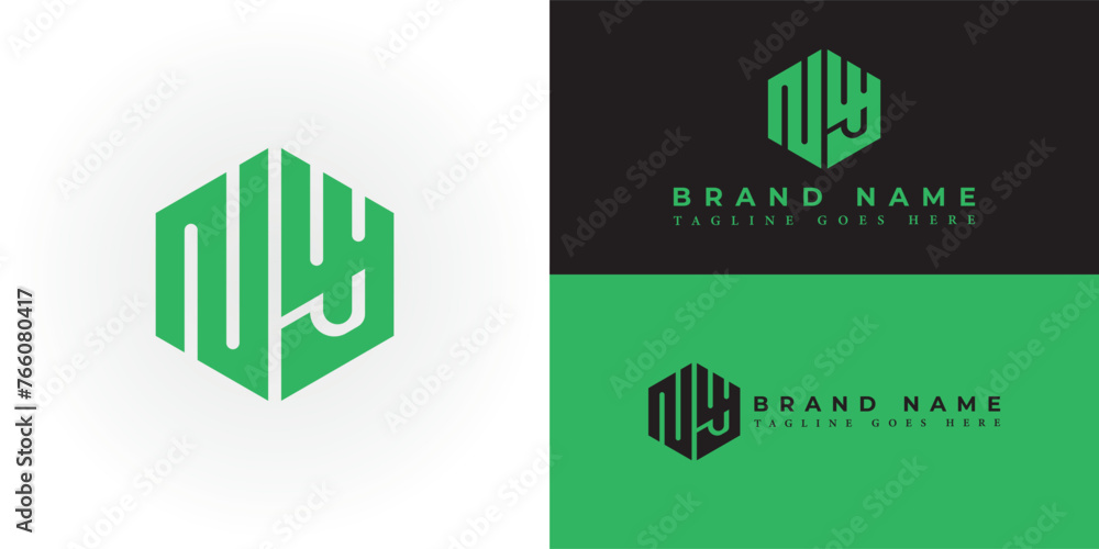 Poster abstract initial letter ny or yn logo in hexagon shape green color isolated on multiple backgrounds.