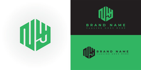 Abstract initial letter NY or YN logo in hexagon shape green color isolated on multiple backgrounds. Letter NY hexagon logo applied for Golf course management company logo design inspiration template - obrazy, fototapety, plakaty