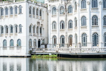 Baroque white castle building arch window