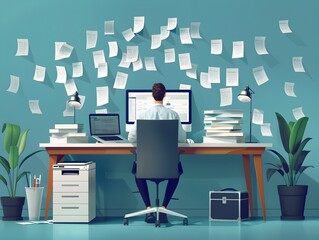 Naklejka premium Efficient Digital Workspace with Paperless Office Environment and Minimalist Design